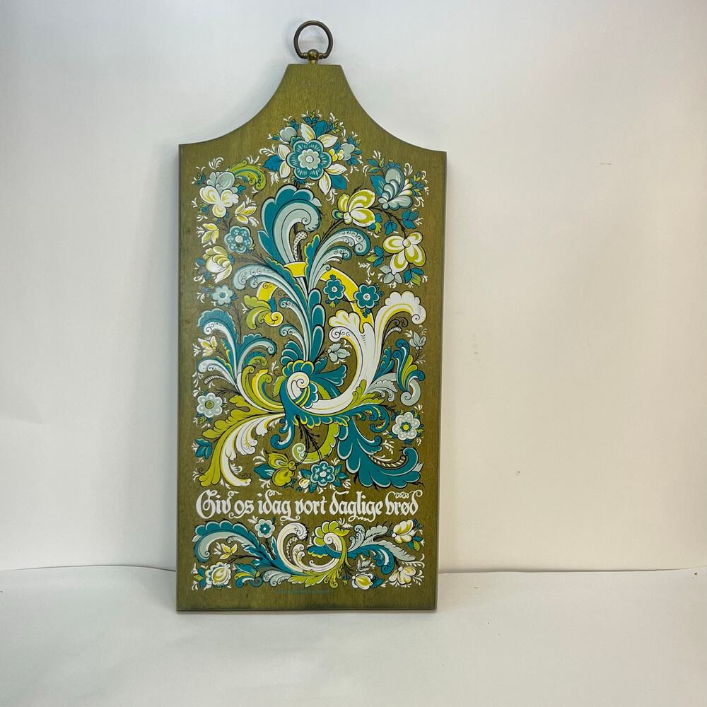 Vtg mcm wooden plaque cutting board berggren 1960s Scandinavian inspired‎ floral